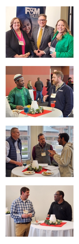 Four images of attendees networking at the Introduction to Construction event.