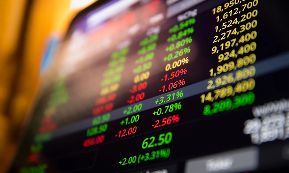 computer screen showing stock prices and movement