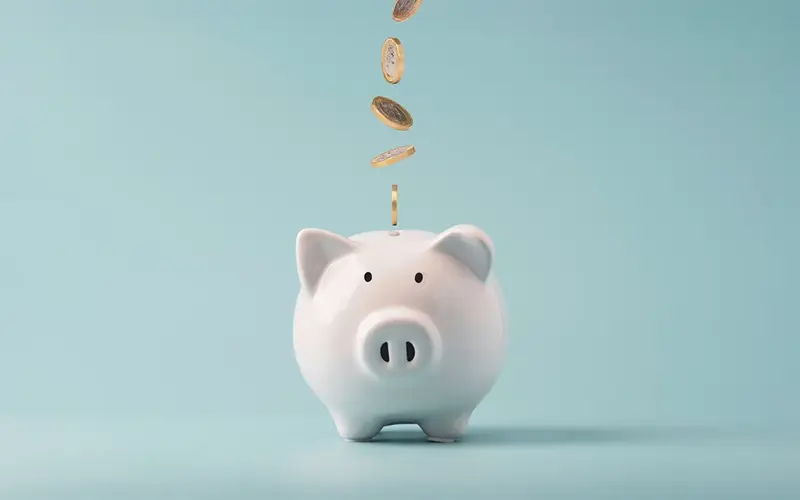 coins falling into a piggy bank