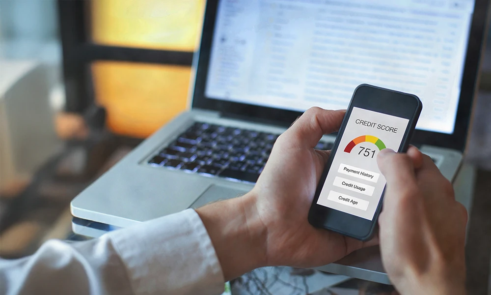 mobile phone displaying a credit score