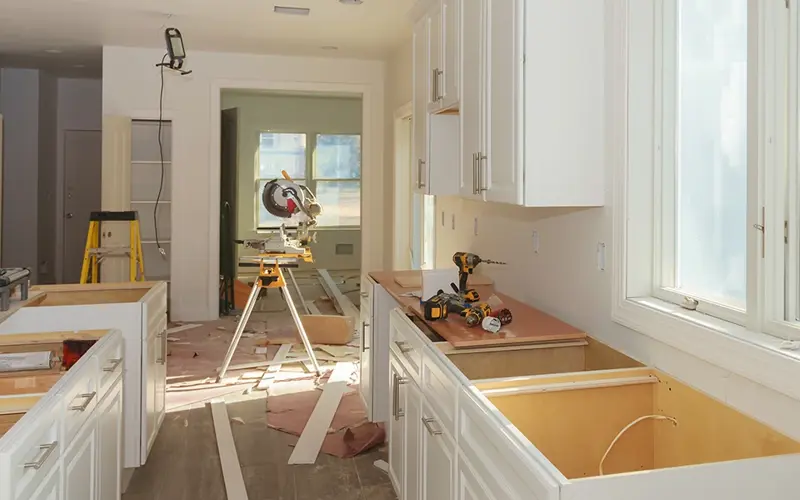a kitchen being renovated 