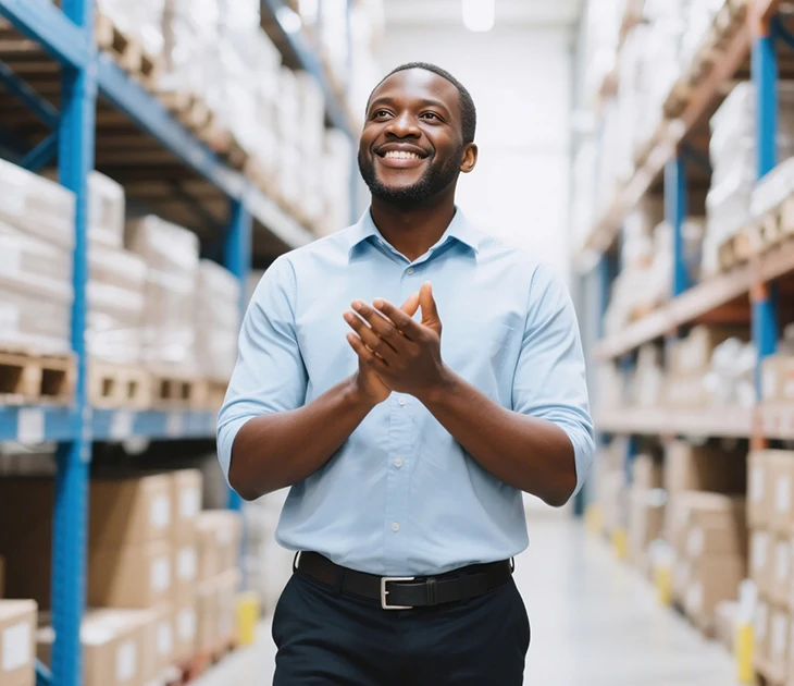 man smiling in an aisle of a store