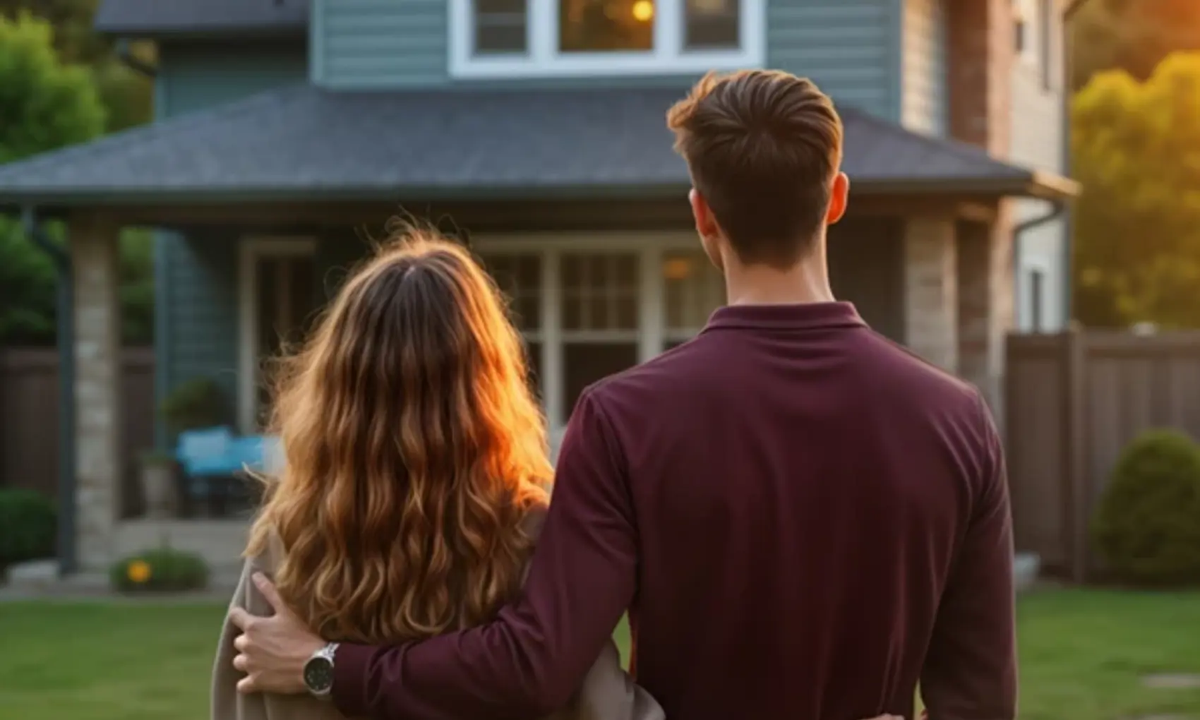 Man and woman standing in-front of house