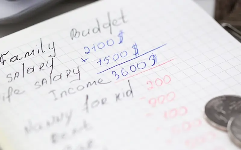 handwritten family budget on a piece of paper