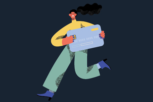 Graphic of a girl running with a giant credit card.