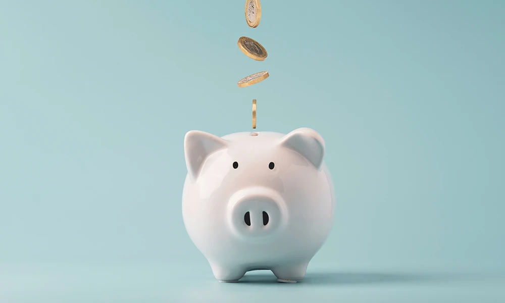 coins falling into a piggy bank