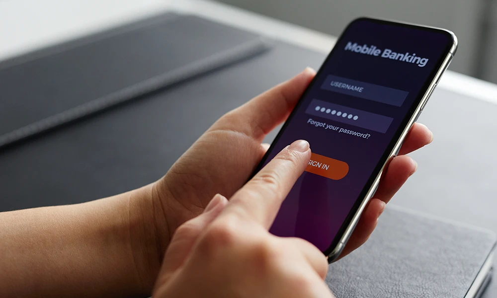 smartphone showing logon to mobile banking