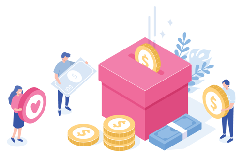 animation of people placing money into a donation box