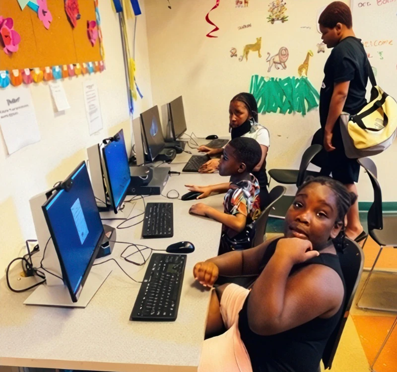 Children in the Boys & Girls Club of Washington County use the computers at the Elgin Station club in Hagerstown, Maryland.