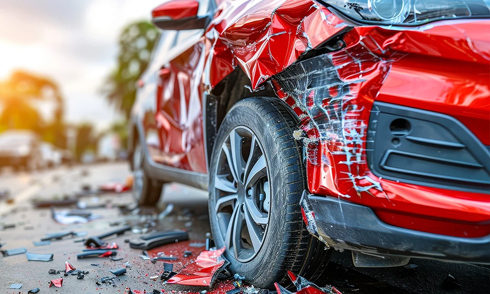 a banged up car after an accident