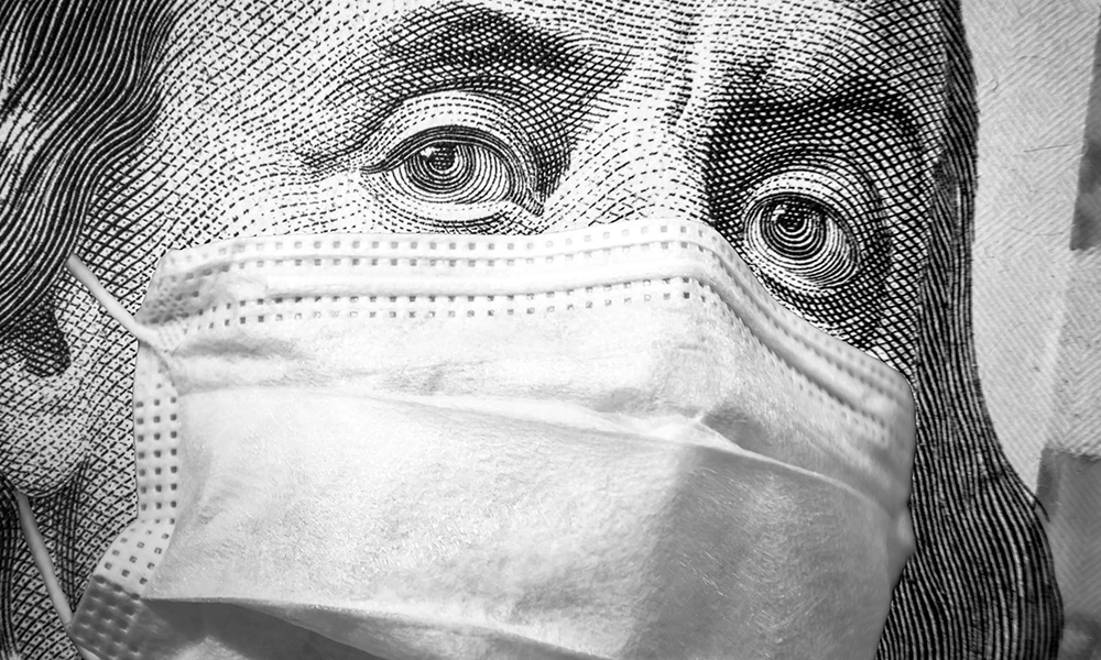 ben franklin with a surgical mask on