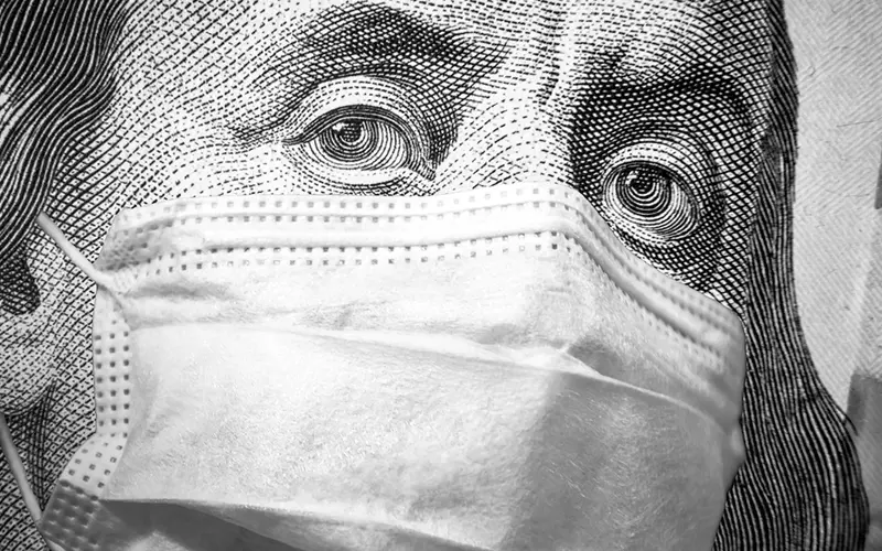 ben franklin with a surgical mask on