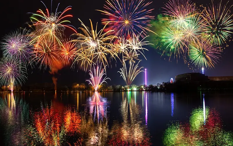 fireworks going off in a nighttime sky