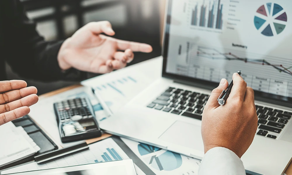 people reviewing finances