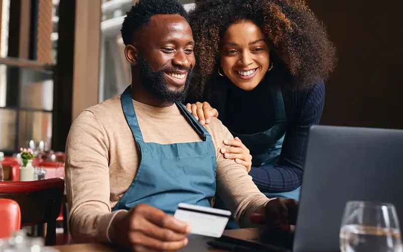 Restaurant owners using credit card online
