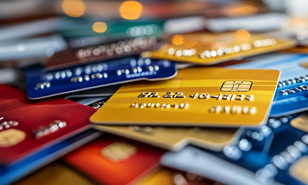 pile of different credit cards