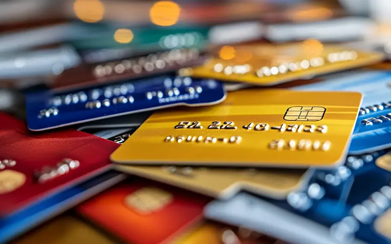 pile of different credit cards
