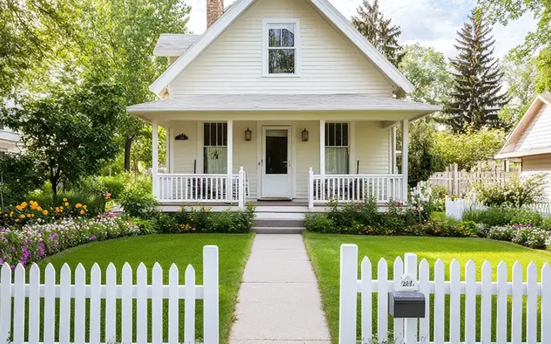 cute home with white picket fence