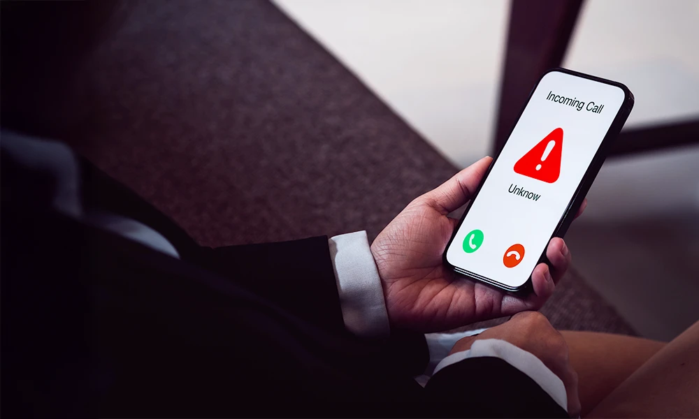 Mobile phone showing an unknown incoming call