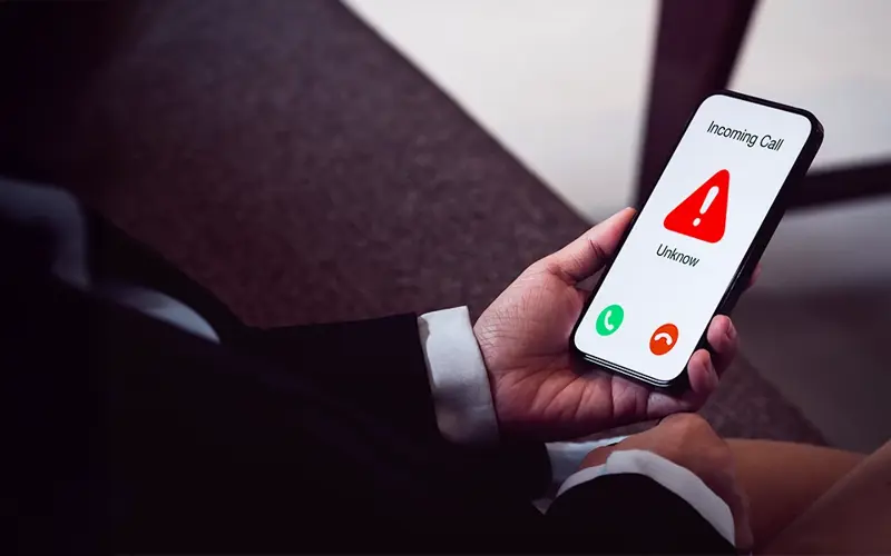 Mobile phone showing an unknown incoming call